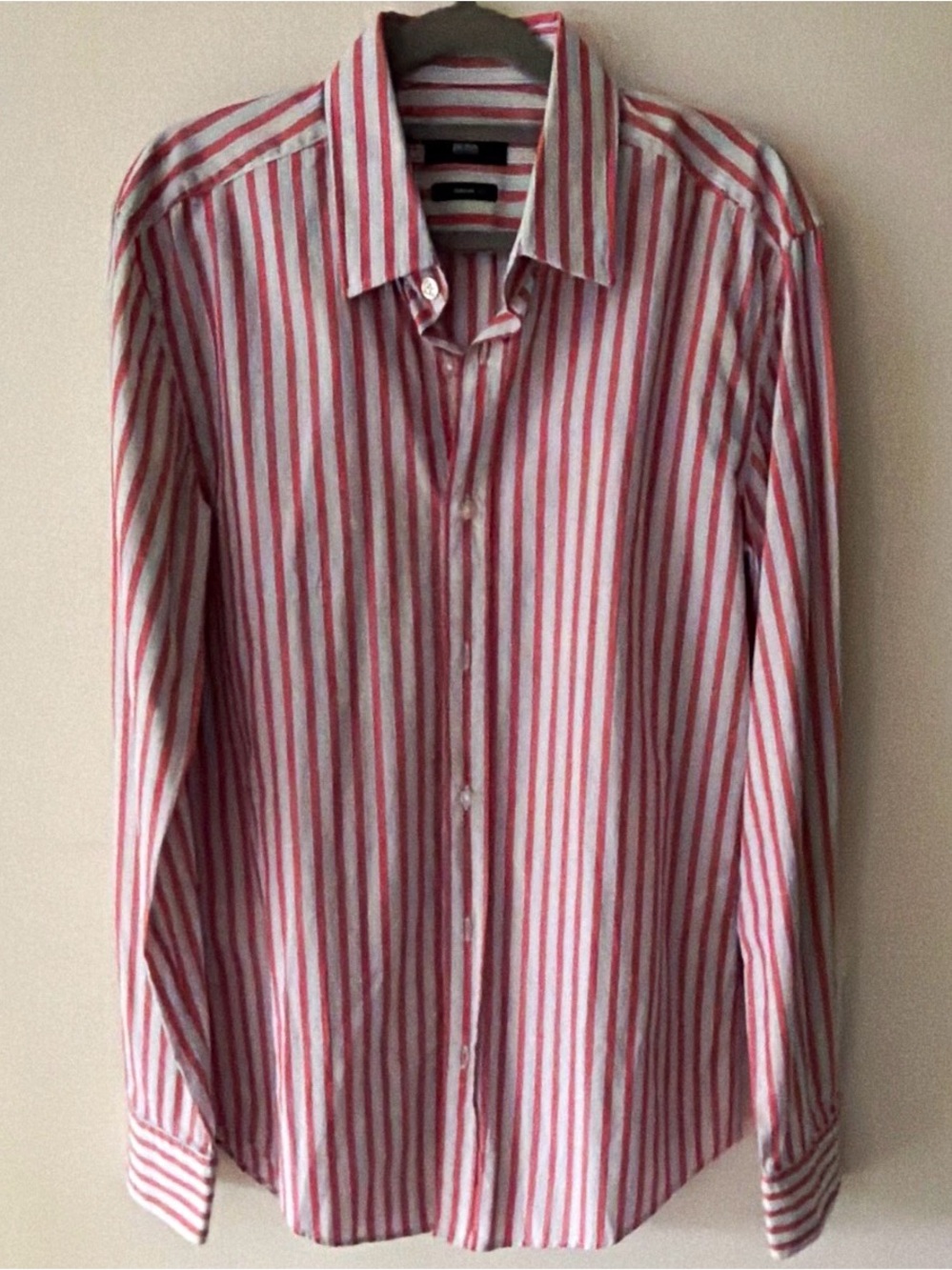 Men's Pink and White Striped Dress Shirt - Button-Down Collar